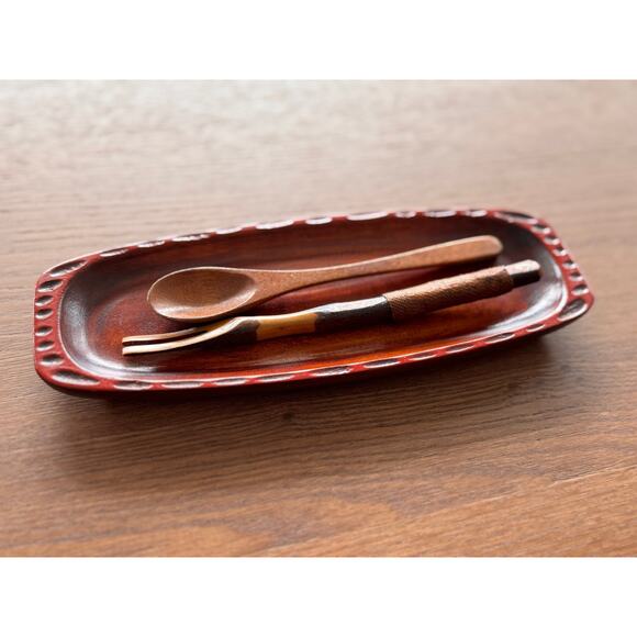[Like New] Vintage Japanese Petite Wooden Trays – Handcarved, Urushi (Set of 5) - Picture 1 of 14